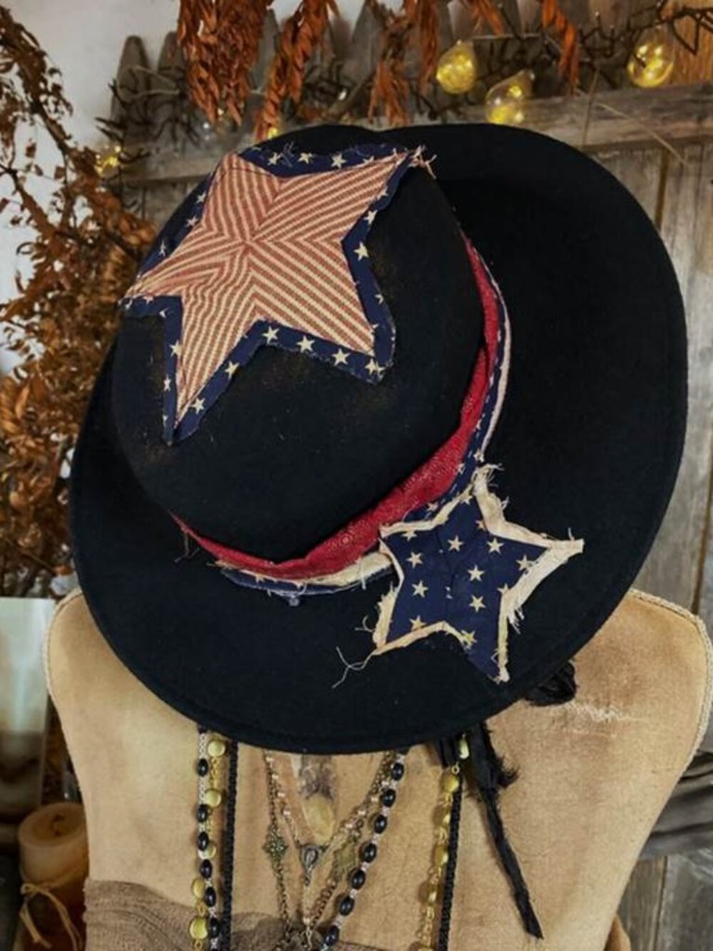 Upcycled grunge Americana wool hat